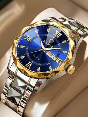 BINBOND Top Quality Business Class Crystal Diamond Watch (Silver-Golden-Blue)