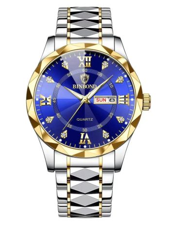 BINBOND Top Quality Business Class Crystal Diamond Watch (Silver-Golden-Blue)