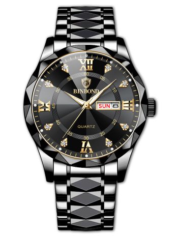 BINBOND Top Quality Business Class Crystal Diamond Watch (Black-Black)