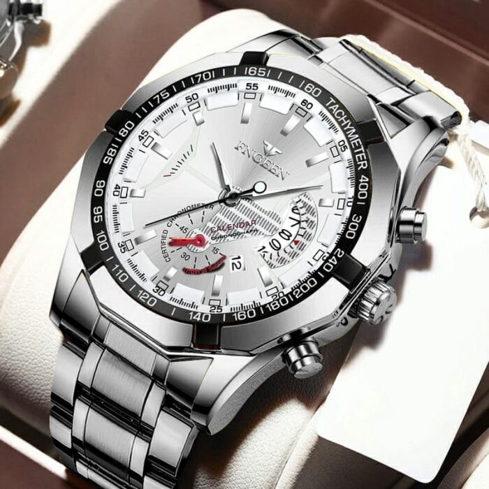 FNGEEN Silver Color Authentic Waterproof Wrist Watch For Men