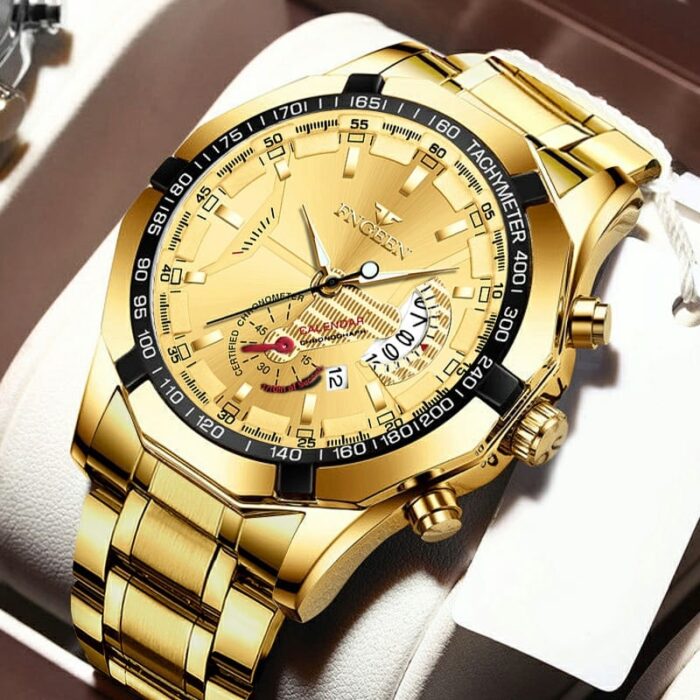 FNGEEN Gold Chain & Dial Men’s Watch – Own the Look of Luxury