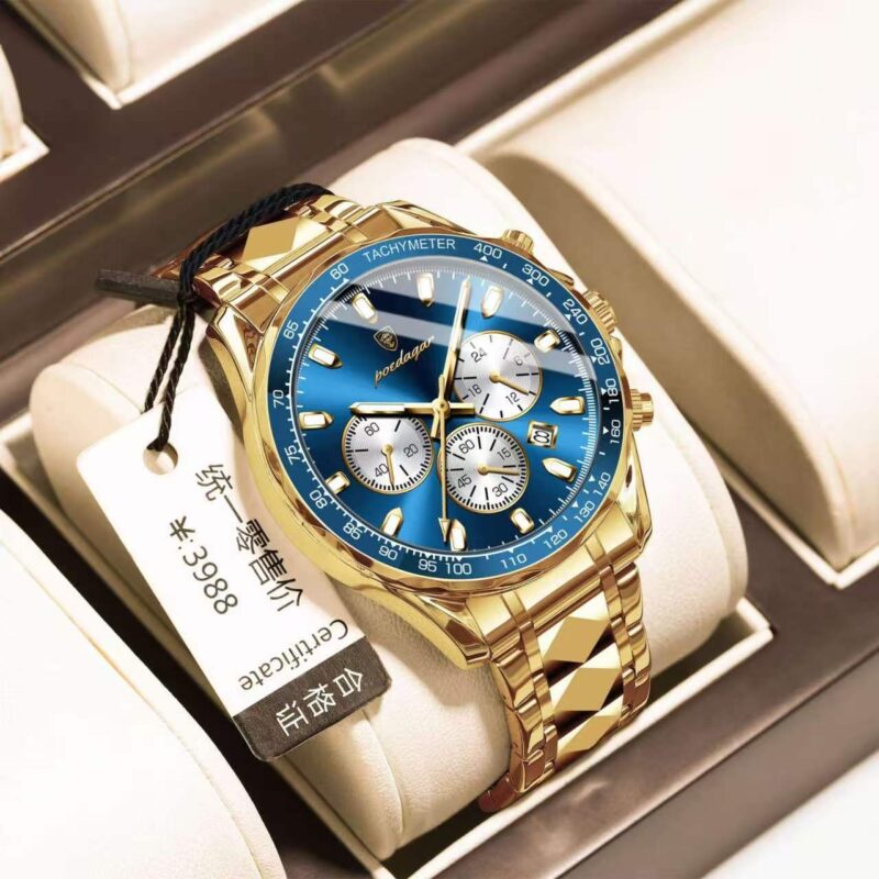POEDAGAR 815-GD-BL Luxury Chronograph Men's Watch (Golden & Blue Dial)