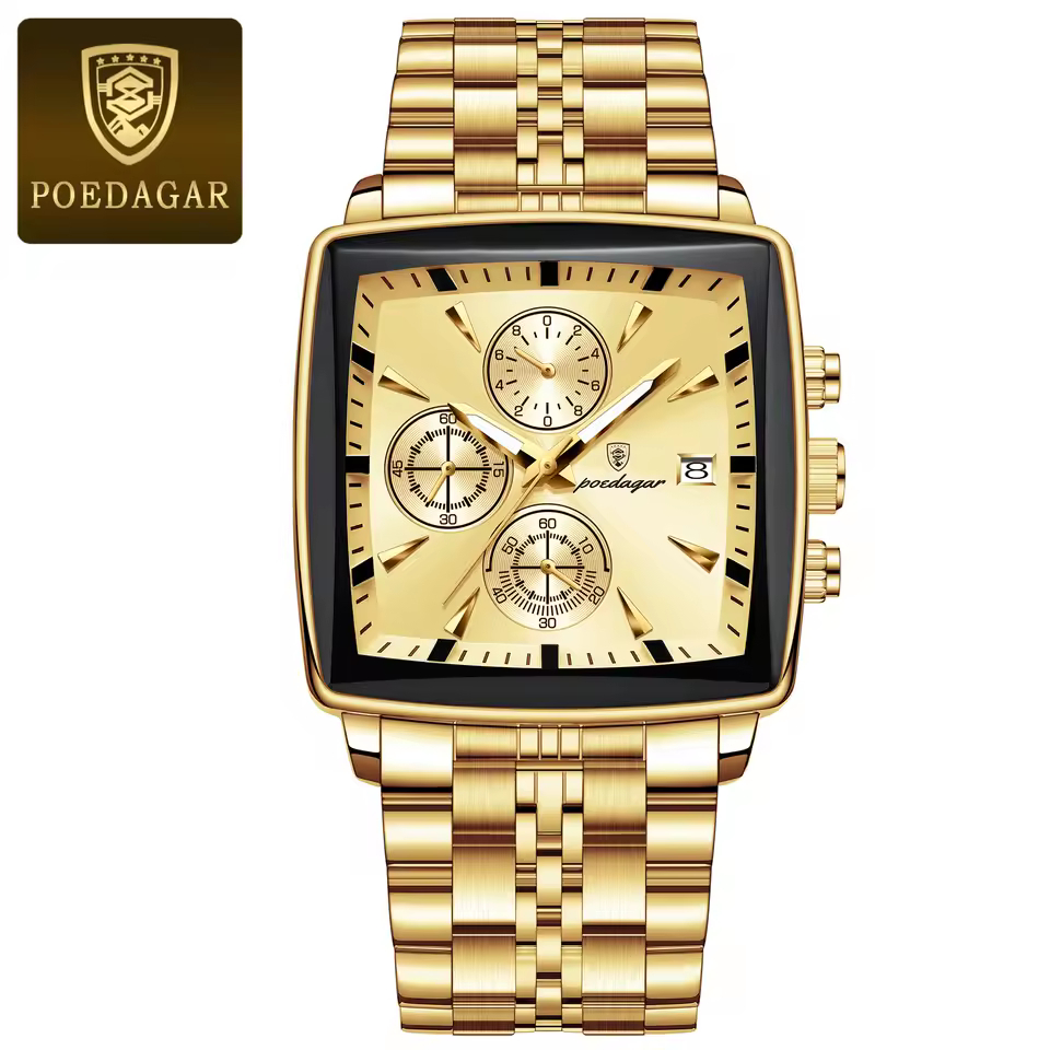 POEDAGAR 866-GD-GD Premium Square Chronograph Watch (Golden Edition) - Image 2
