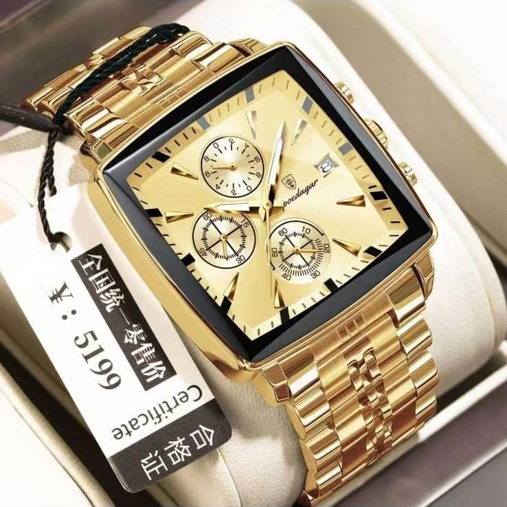 POEDAGAR 866-GD-GD Premium Square Chronograph Watch (Golden Edition)