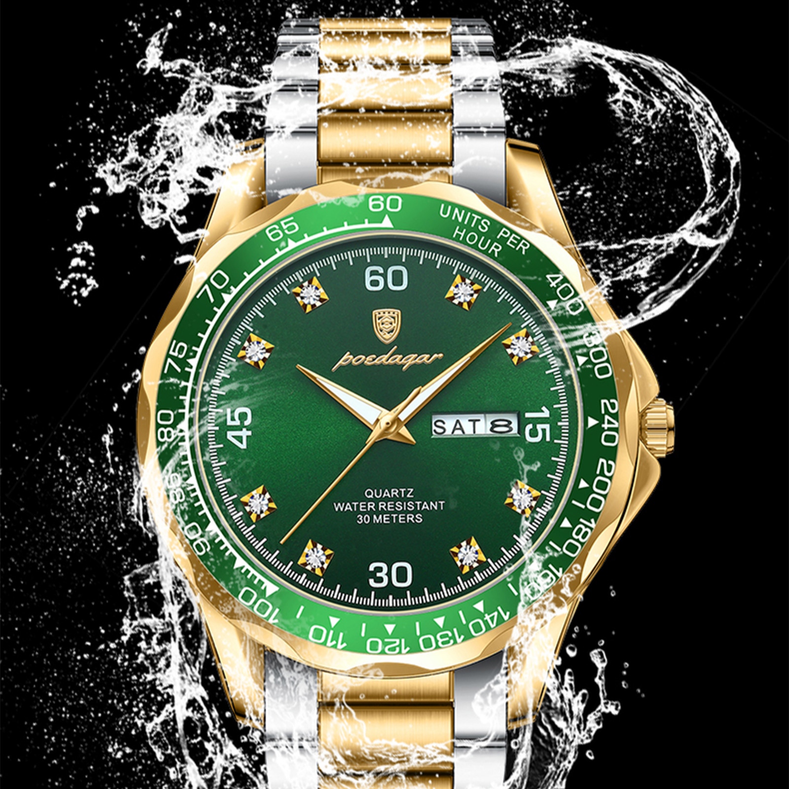 POEDAGAR 963-SS-GR Luxury Men's Watch - Royal Green Gold Edition - Image 2