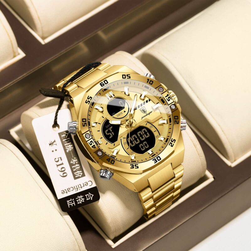 POEDAGAR E101-GD-GD Sports Analog-Digital Dual Display Watch (24K-Inspired Gold Edition)