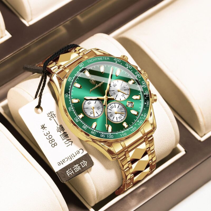 POEDAGAR 815-GD-GR Luxury Chronograph Men's Watch (Golden & Green Dial)