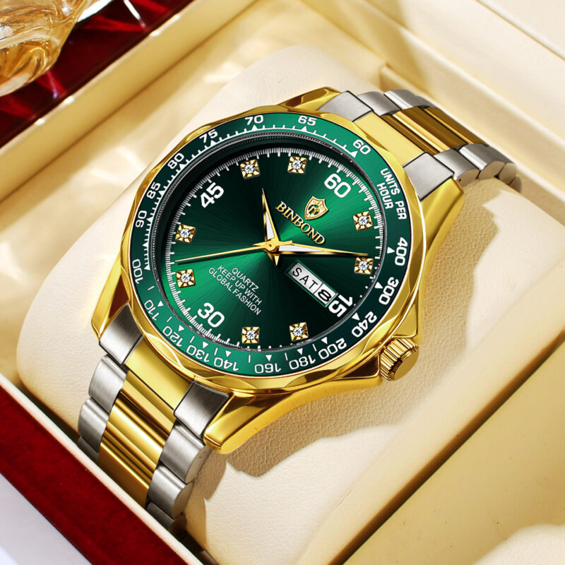 POEDAGAR 963-SS-GR Luxury Men's Watch - Royal Green Gold Edition