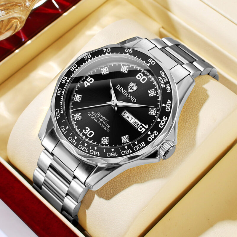 POEDAGAR 963-SL-BK Luxury Men's Watch - Silver Black Edition